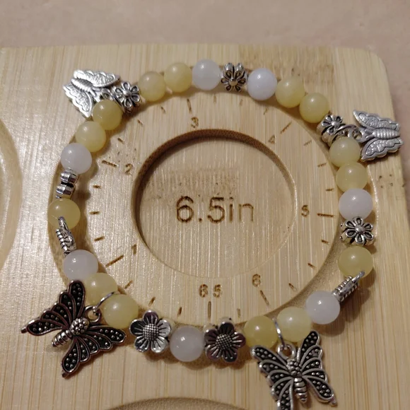 Whimiscal Yellow With Silver Accents And Butterfly Charms Bracelet - Picture 4 of 4